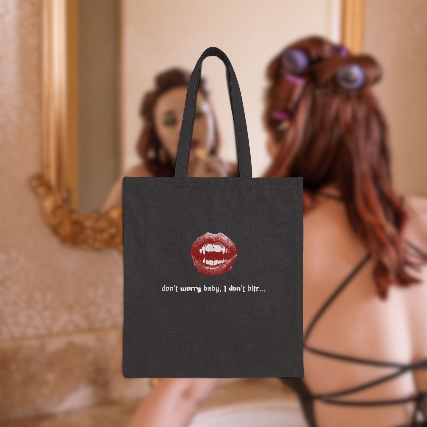 I Don't Bite... Cotton Canvas Tote Bag - black