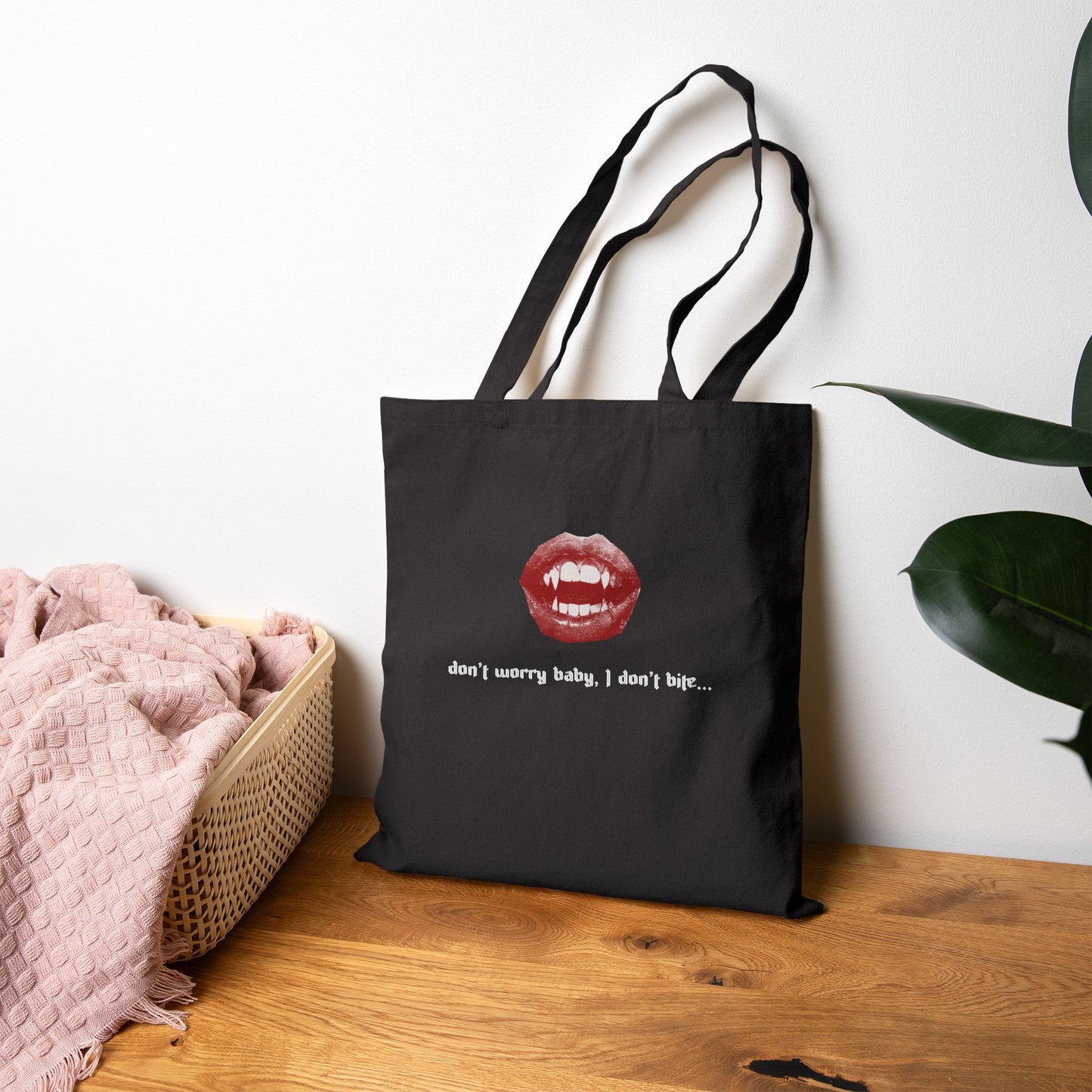 I Don't Bite... Cotton Canvas Tote Bag - black